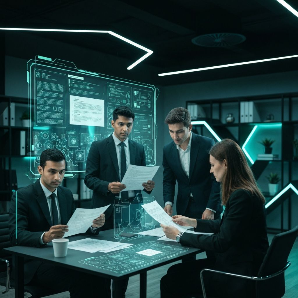 Legal professionals reviewing blockchain documents